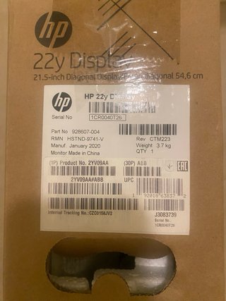 Pantalla HP 22y 21.5 Negro. Como nueva en su caja