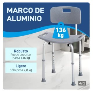 Silla de ducha gris con respaldo