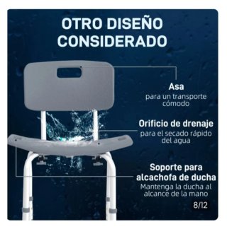 Silla de ducha gris con respaldo