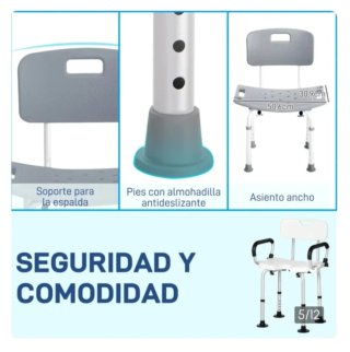 Silla de ducha gris con respaldo