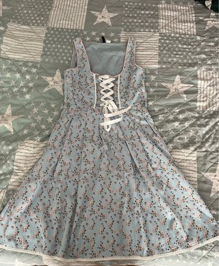 Vestido floral retro azul y rosa