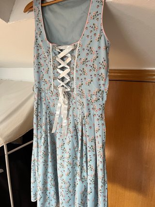 Vestido floral retro azul y rosa