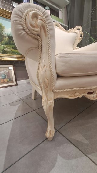 2 Poltrone Barocche Legno Tessuto Bianco Avorio