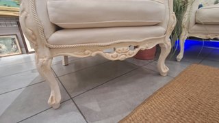 2 Poltrone Barocche Legno Tessuto Bianco Avorio