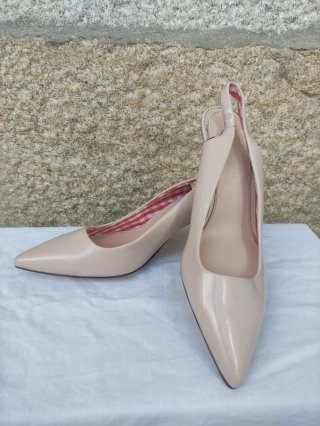 Sandalias Zara Tacon Charol Rosa T.38