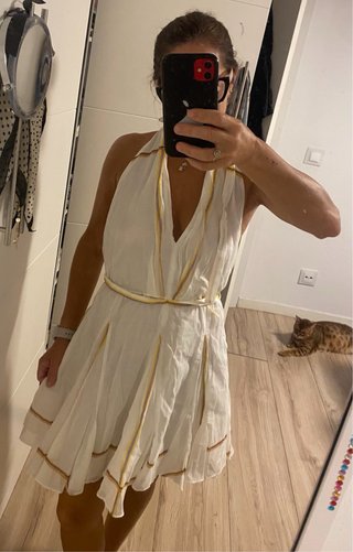 Vestido corto Maje blanco y dorado Talla S