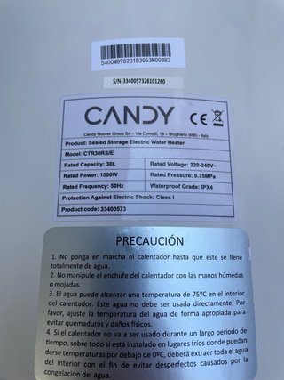 Termo Eléctrico Candy 30L
