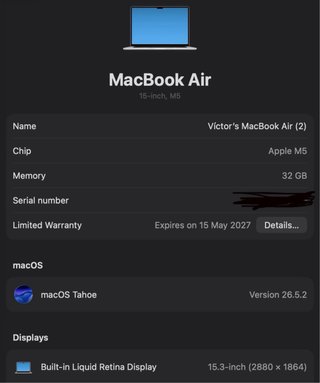 MacBook Air 15 pulgadas M5 32GB 512GB SSD