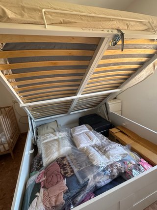Cama madera blanca canapé abatible + colchón
