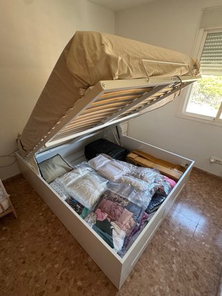 Cama madera blanca canapé abatible + colchón