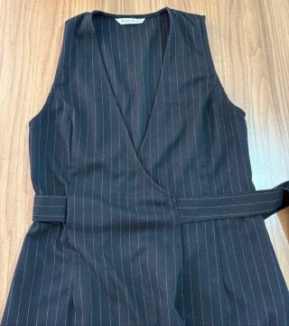 Vestido Stradivarius Negro sexy escote rayas mujer