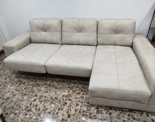 Chaise longue beige de tela