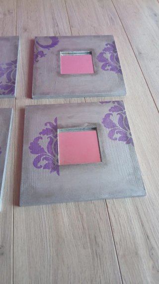Set 4 Cuadros Espejo Decorativos Morado.