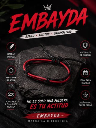 Pulsera ajustable negra y roja