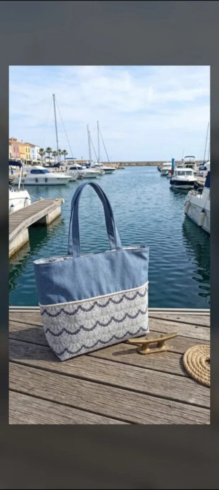 Bolso de playa azul y gris