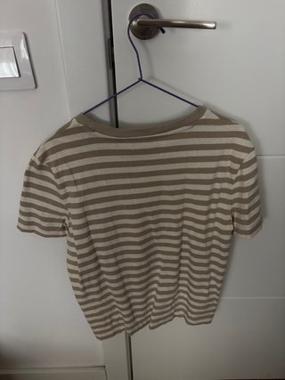 Camiseta Mango rayas beige/blanco Talla S