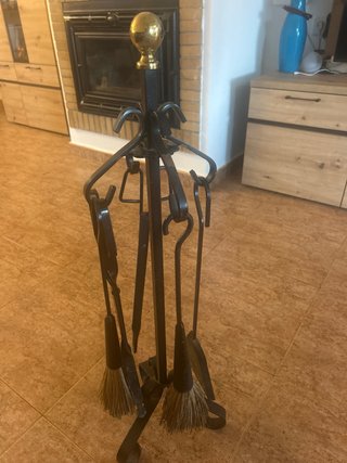 Juego Accesorios Chimenea Metal Negro Dorado