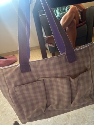 Bolso cuadros lila y blanco