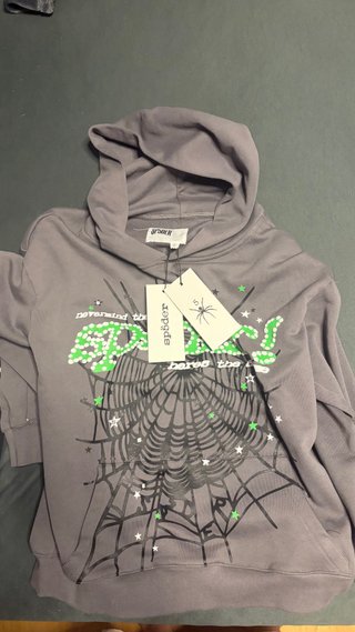 Sudadera Sp5der Gris con Estampado de Telaraña
