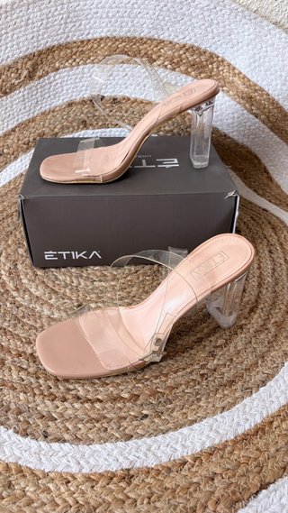 Sandalias ÉTIKA Vinilo Transparente Tacón Beige
