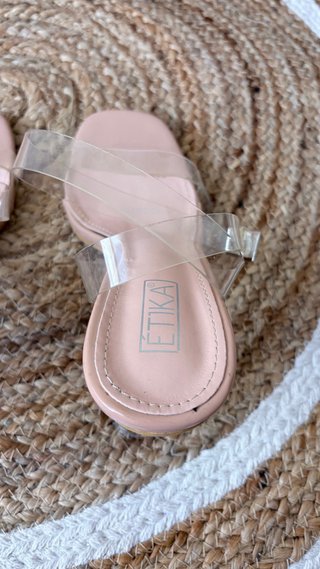 Sandalias ÉTIKA Vinilo Transparente Tacón Beige