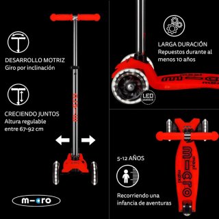 Patinete Micro Maxi Deluxe Glow LED Rojo