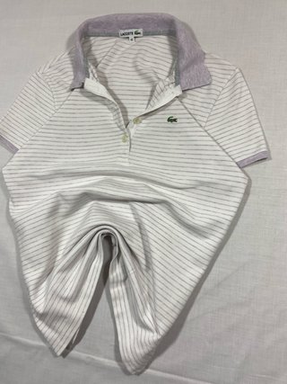 Polo Lacoste Rayas Morado Blanco Talla M