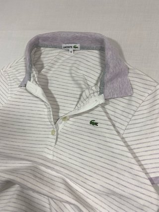 Polo Lacoste Rayas Morado Blanco Talla M