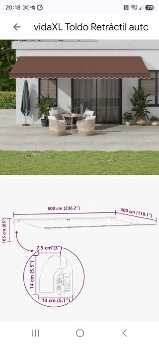 Toldo retráctil motorizado 6x4 antracita