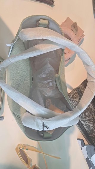 Borsa vera pelle verde acqua + pochette
