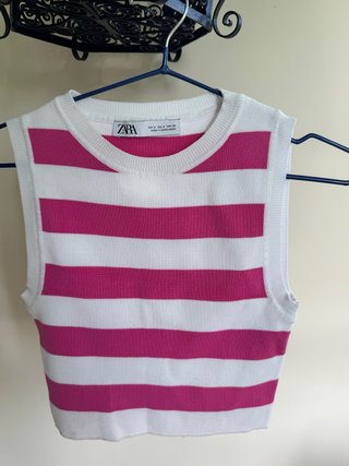 Top zara de rayas rosa y blancas