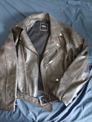 Chaqueta Motera Zara Marrón Talla L