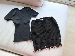Conjunto Top Negro y Falda Crochet