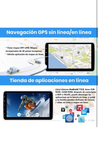 Radio 1 DIN Android 13 Pantalla 10,1” CarPlay