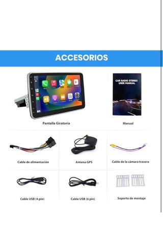 Radio 1 DIN Android 13 Pantalla 10,1” CarPlay