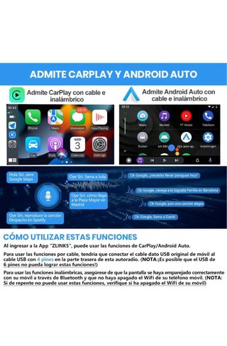 Radio 1 DIN Android 13 Pantalla 10,1” CarPlay