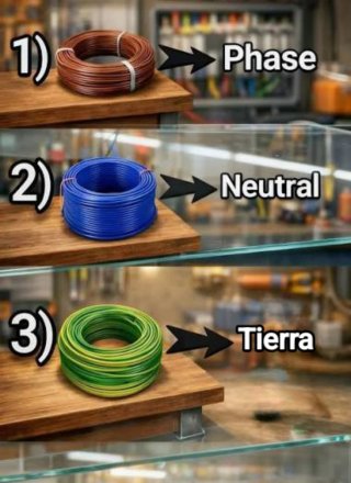 Rollos de cable eléctrico (Fase, Neutro, Tierra)