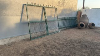 Puerta y vallas metálicas verdes