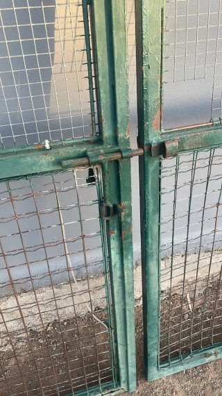 Puerta y vallas metálicas verdes