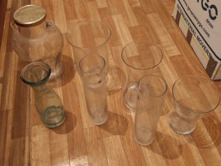 Juego 7 jarrones y recipientes de cristal