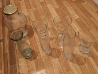 Juego 7 jarrones y recipientes de cristal