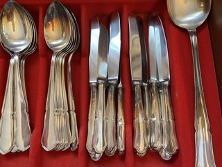 Set di posate in alpaca con placcatura in argento, 74 pezzi