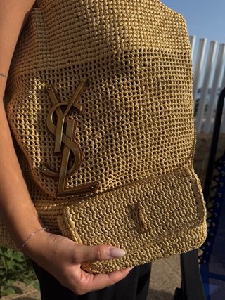 Saint Laurent Icare Rafia Bolso Beige/Oro