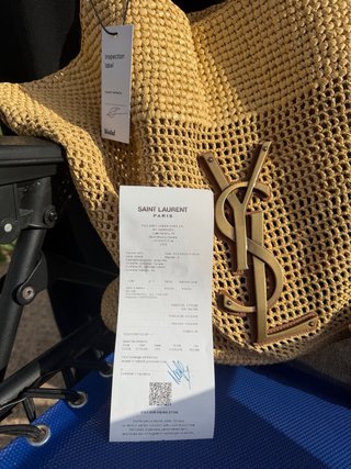 Saint Laurent Icare Rafia Bolso Beige/Oro