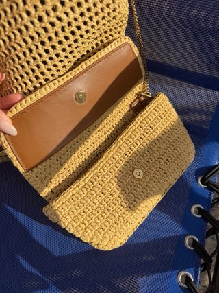 Saint Laurent Icare Rafia Bolso Beige/Oro