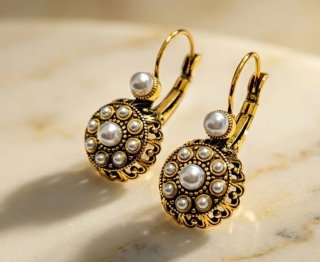 Pendientes Vintage Chapado Oro Perlas