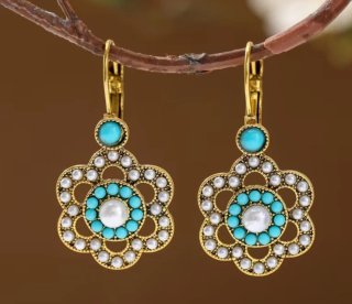 Pendientes Vintage Chapados en Oro y Turquesa