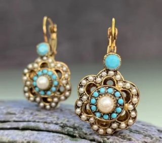 Pendientes Vintage Chapados en Oro y Turquesa