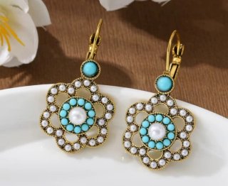 Pendientes Vintage Chapados en Oro y Turquesa