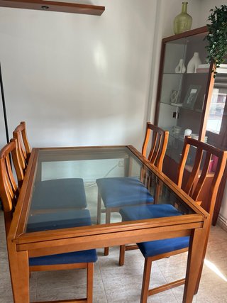 Mesa Comedor Madera y Cristal Extensible